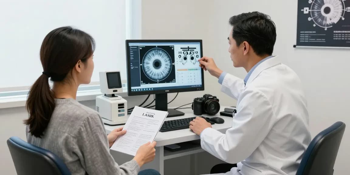 Patient consultation with an ophthalmologist discussing Atlanta LASIK options in a modern clinic.