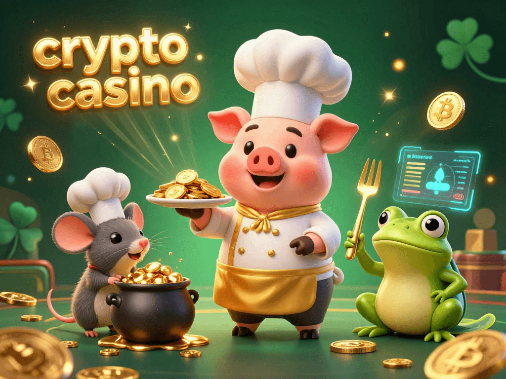 Experience winning strategies at a crypto casino with vibrant characters and exciting gaming elements.