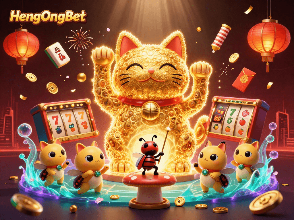 Experience HengOngBet's vibrant casino atmosphere with this dazzling 3D lucky cat illustration.