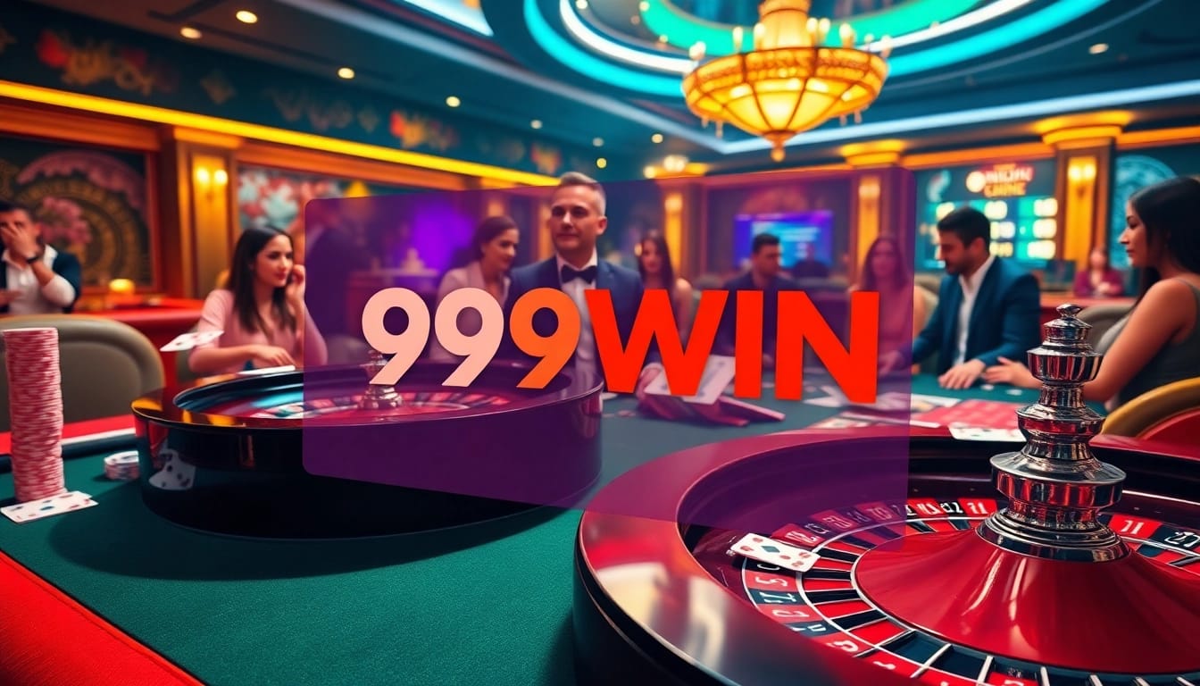 Experience the thrill of gambling with 99WIN's immersive casino visuals featuring players at the poker table.