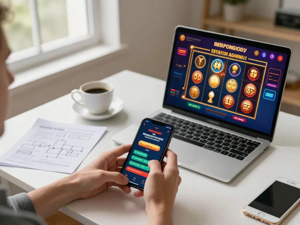 Navigating the Nk888 casino app for strategic betting on a smartphone in a cozy home setup.
