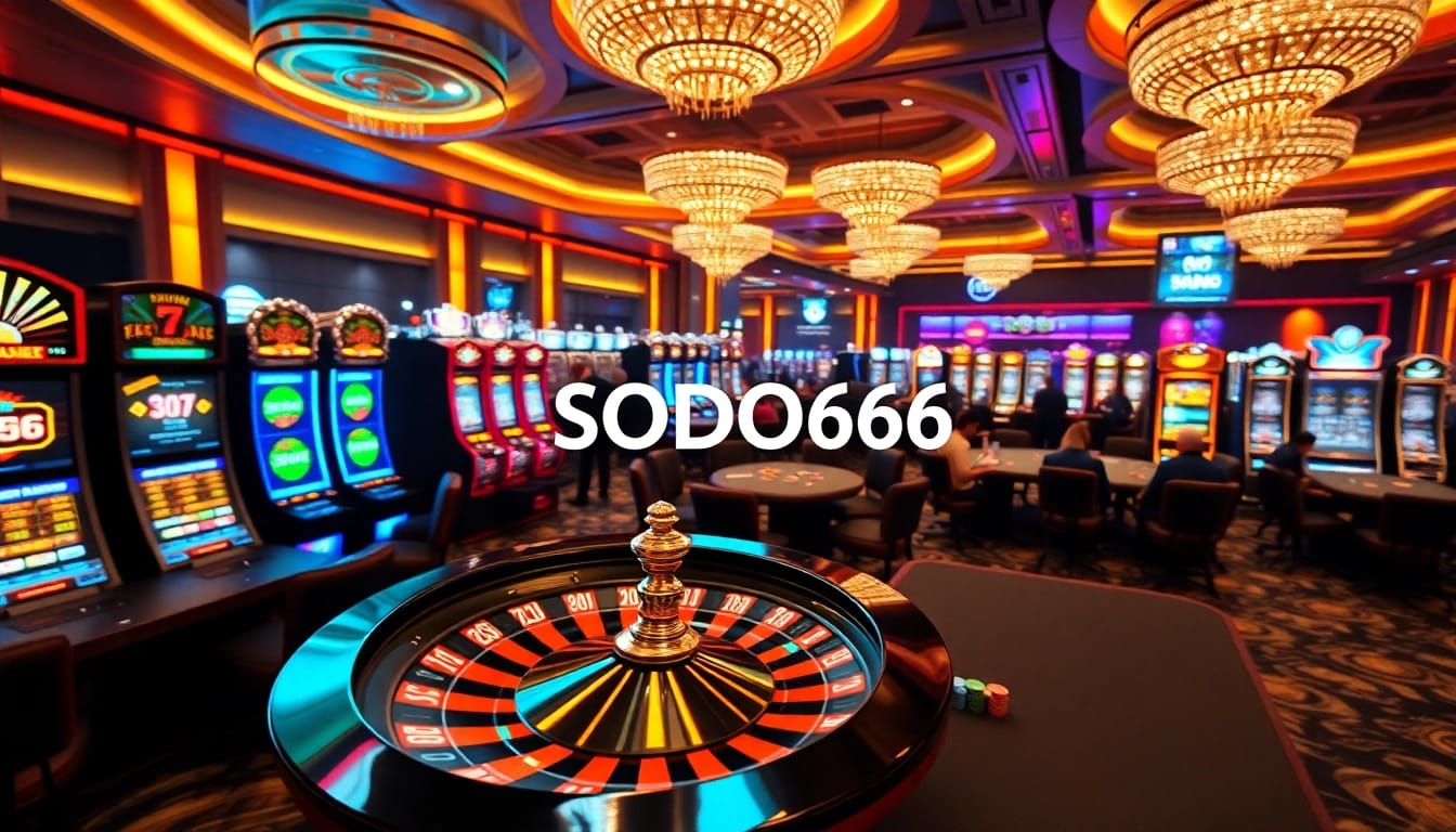Experience high-stakes excitement at SODO66 Casino with roulette, poker tables, and vibrant slot machines.
