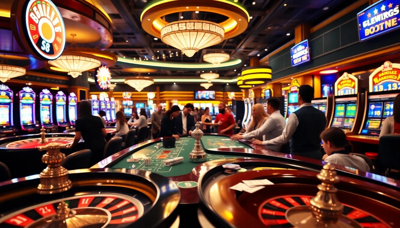 Engaging players at the casino table with vibrant S 8 themed elements and lively atmosphere.
