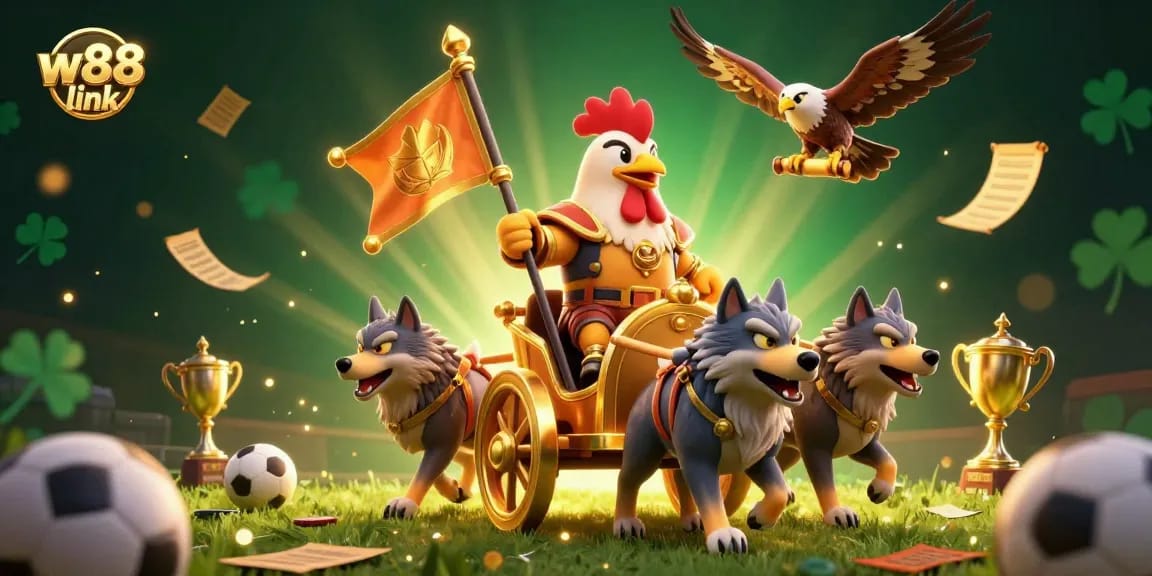 Engage with the exciting w88 link for sports betting as the rooster warlord leads a thrilling game scene.
