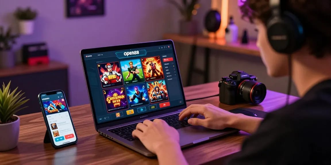 Engaging gaming experience with Open 88 platform on laptop and mobile.
