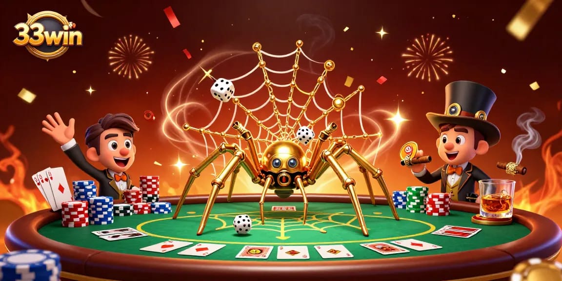 Experience the thrilling 33win online casino with vibrant characters and poker scenes.