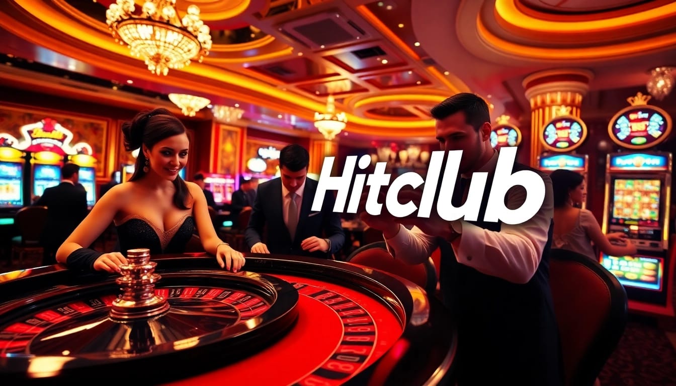 Hitclub players enjoying a thrilling game at an elegant casino, featuring roulette and poker excitement.