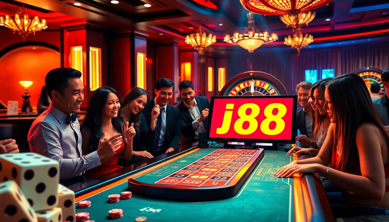 Players enjoying the exhilarating j88 casino experience with chips and excitement!