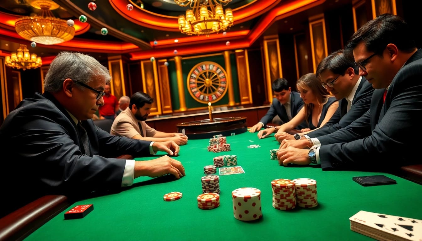Experience the thrill of high-stakes poker at W88 with vibrant poker chips and intense players.