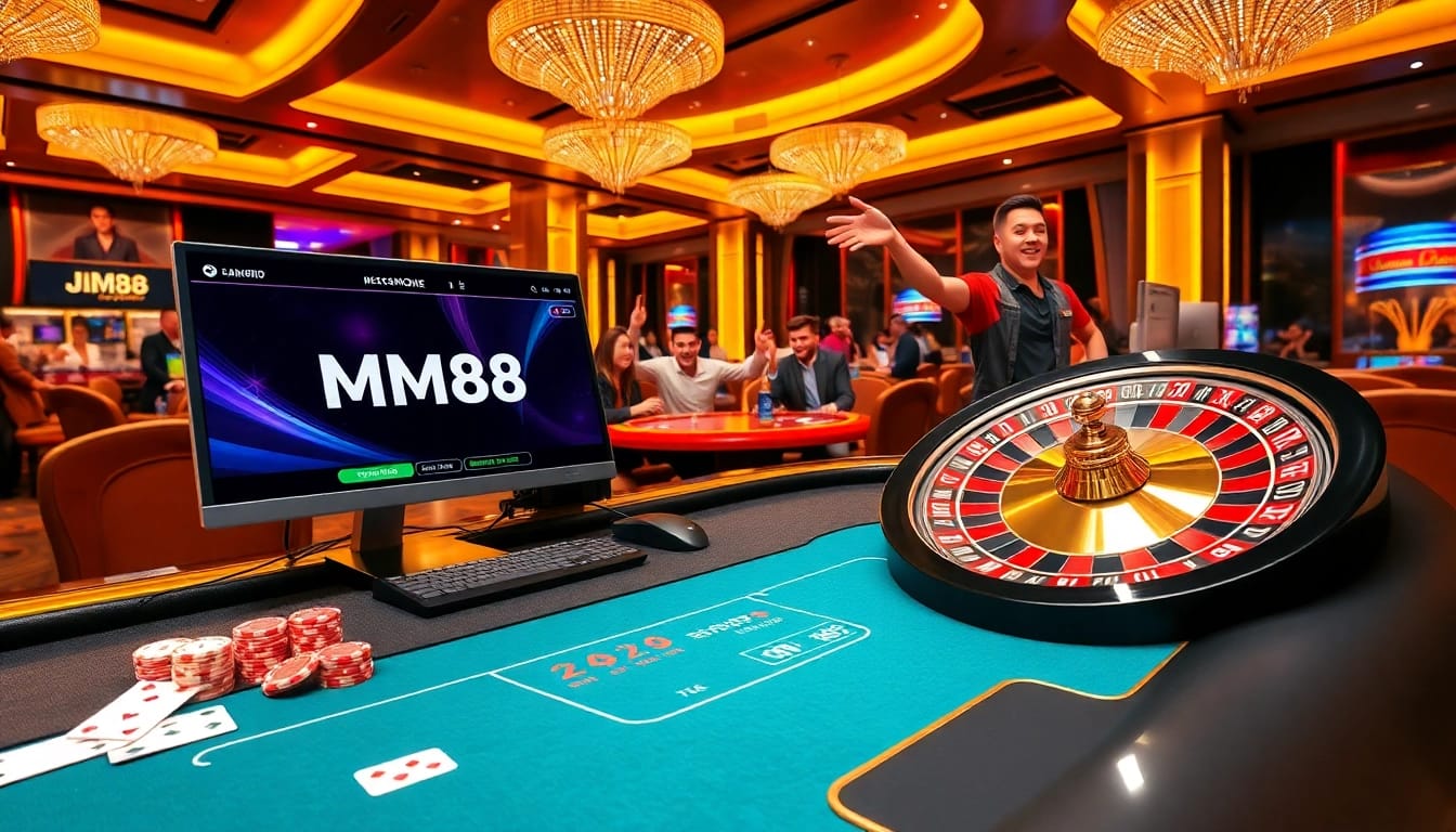 Excited players enjoying MM88's online casino experience with vibrant gaming visuals.