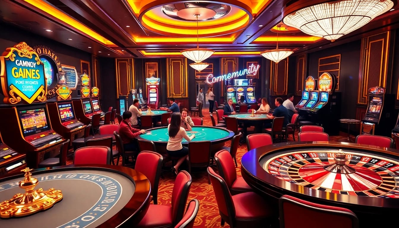 KJC gaming players enjoying an exciting experience at luxurious casino tables filled with vibrant games.
