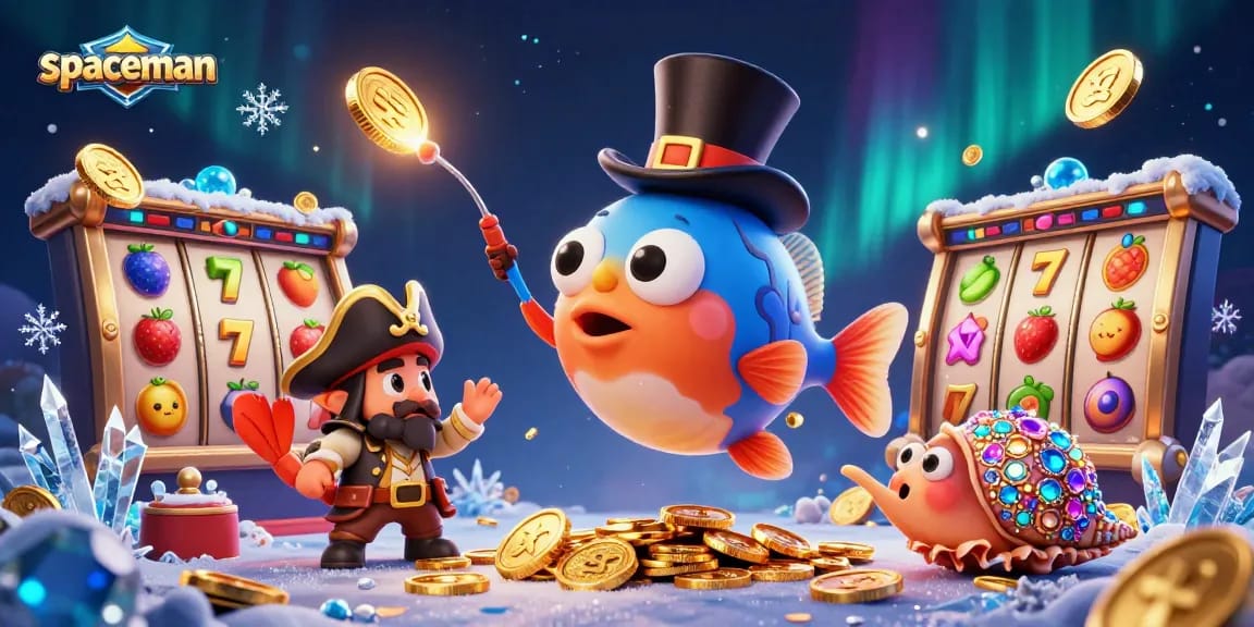 Engage in exciting gameplay with Spaceman as the anglerfish attracts golden coins in a dynamic casino scene.