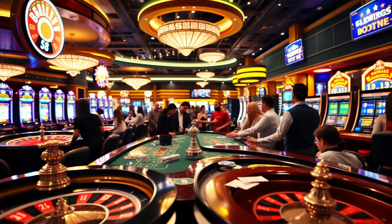 Engaging players at the casino table with vibrant S 8 themed elements and lively atmosphere.