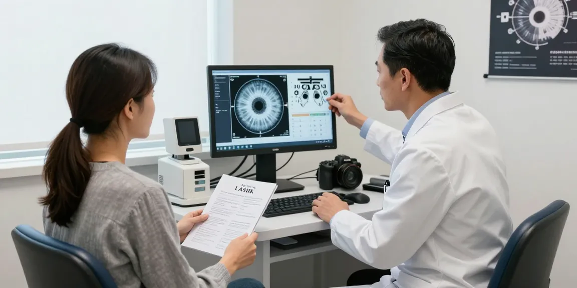 Patient consultation with an ophthalmologist discussing Atlanta LASIK options in a modern clinic.