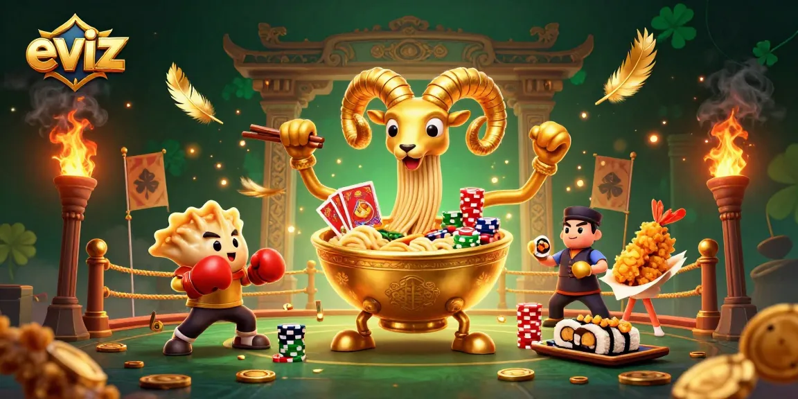 Eviz showcases a vibrant 3D casino scene with characters dealing cards amid gold coins and a dynamic background.