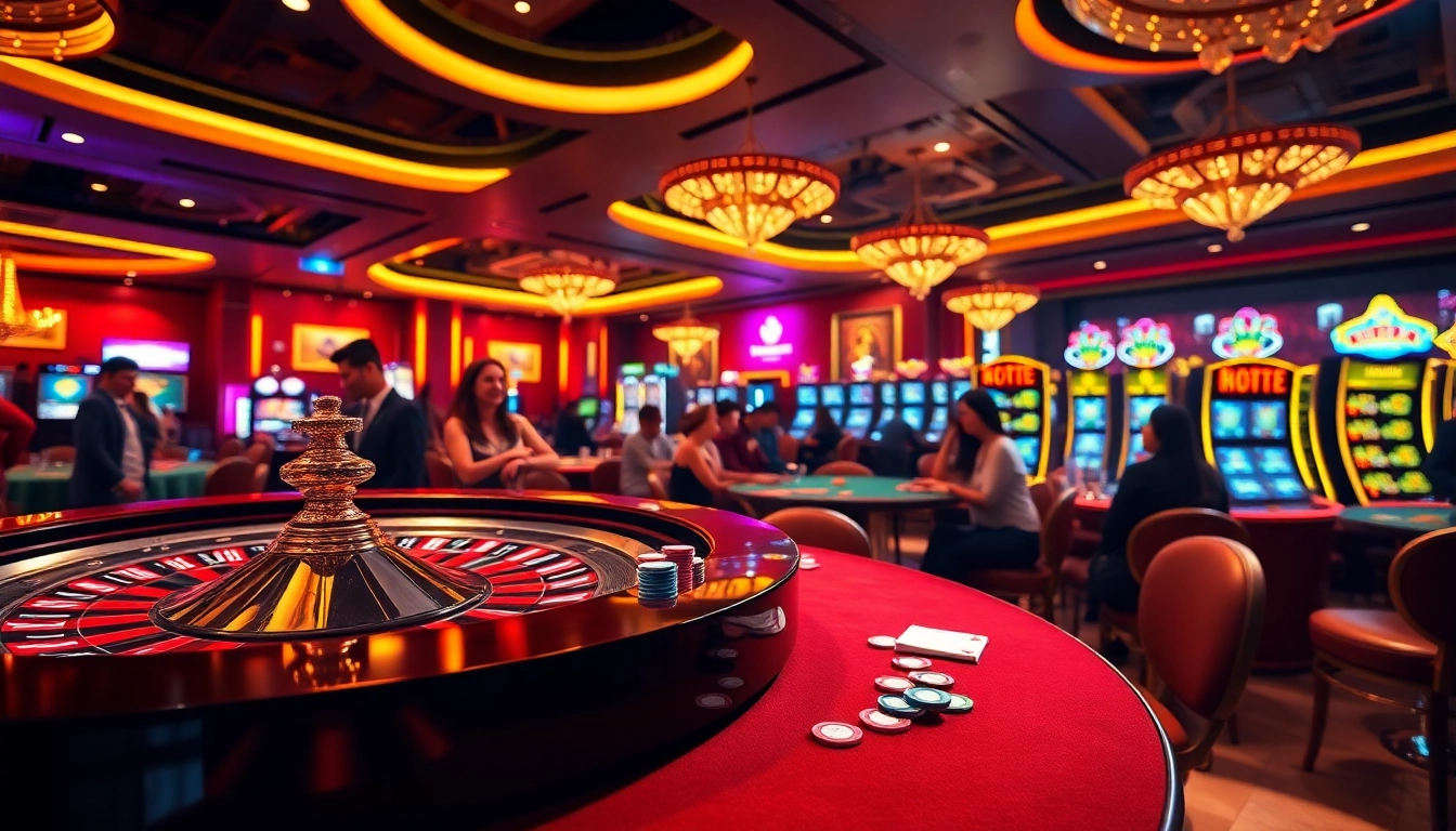 Experience the thrill of gambling at Hello88 with players enjoying casino games and vibrant atmosphere.