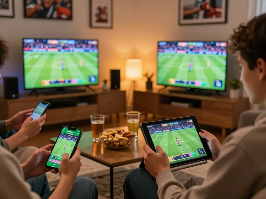 Enjoying sports betting action on vaobet app while relaxing at home with friends.