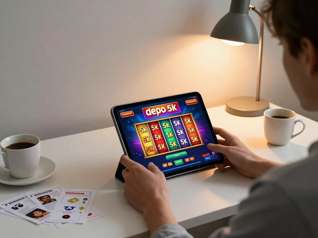 Engaging tablet gameplay on slot depo 5k platform showcasing vibrant visuals and strategies.