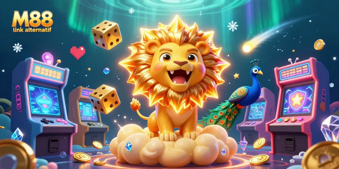 Experience thrilling wins with M88 link alternatif in this vibrant 3D casino illustration.
