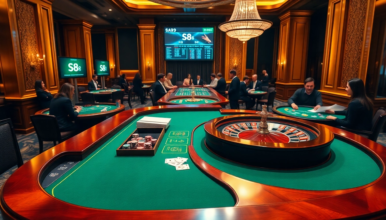 Experience the thrill of S8 with a dynamic casino scene featuring poker chips and gaming tables.