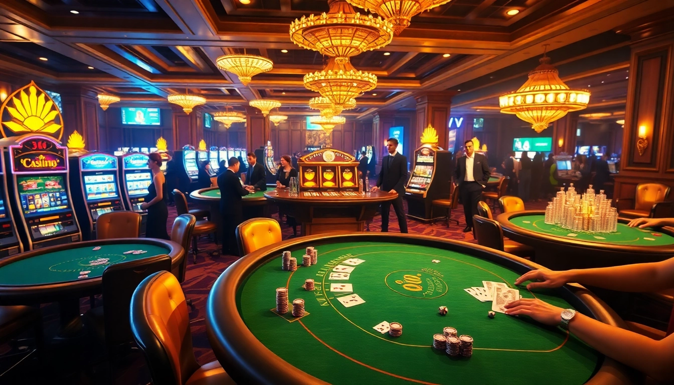 Exciting casino action at https://luckywin.name with vibrant slot machines and gaming tables.