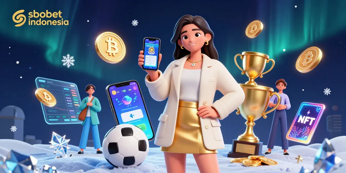 Engage in sbobet indonesia with a beautiful Asian woman showcasing a sports betting app amidst dynamic gaming elements.