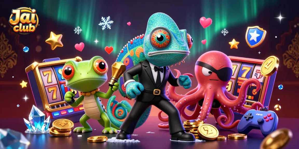 Play exciting games at Jai club with a thrilling 3D illustration of casino characters and vibrant game elements.