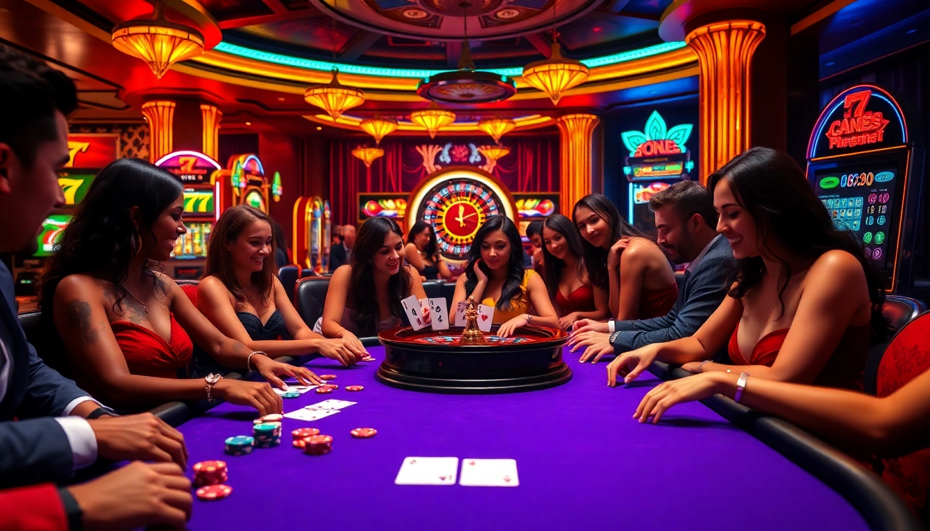 Engage in thrilling sex games at a vibrant casino featuring lively poker and roulette tables.