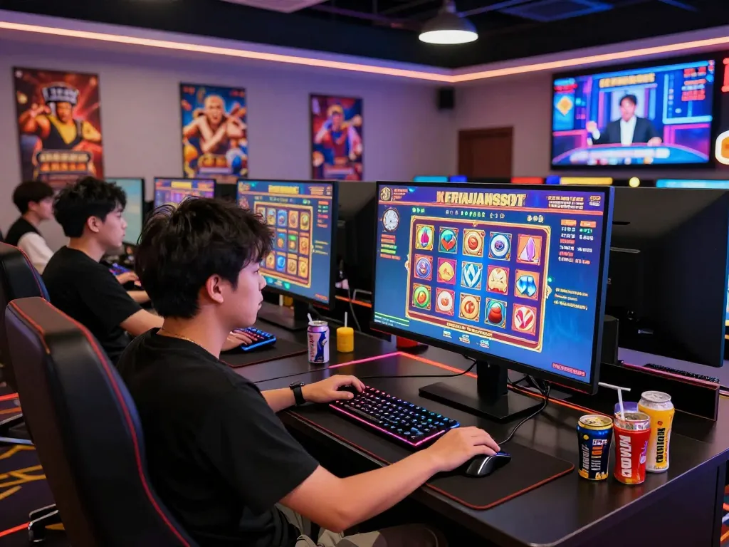 Exciting kerajaanslot gaming scene with player immersed in vibrant online casino atmosphere.