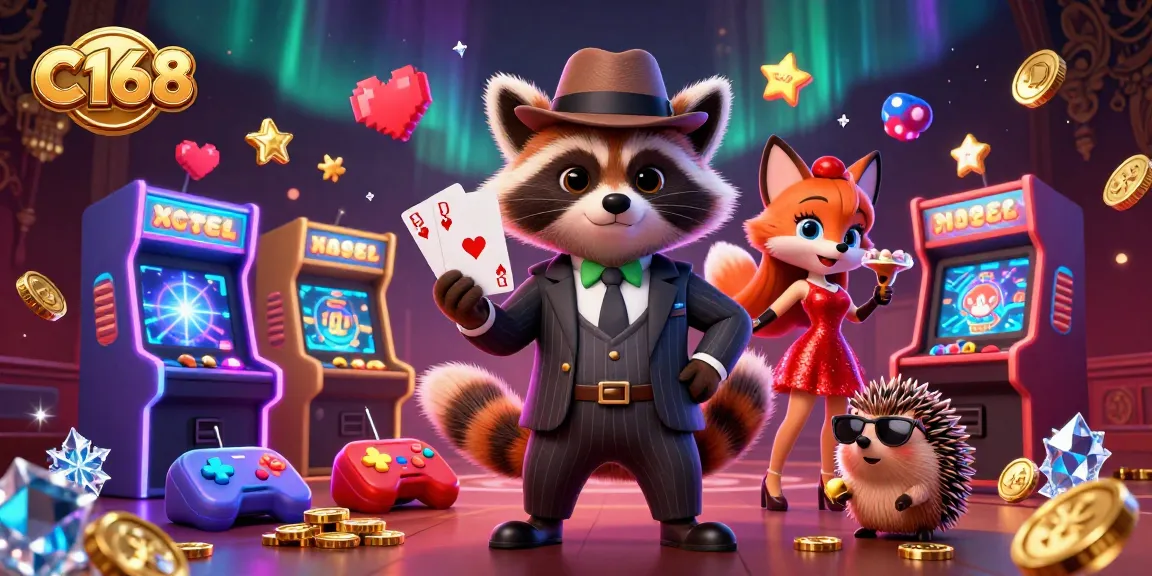 Experience C168's thrilling gaming scene with exquisite 3D characters surrounded by vibrant casino elements.