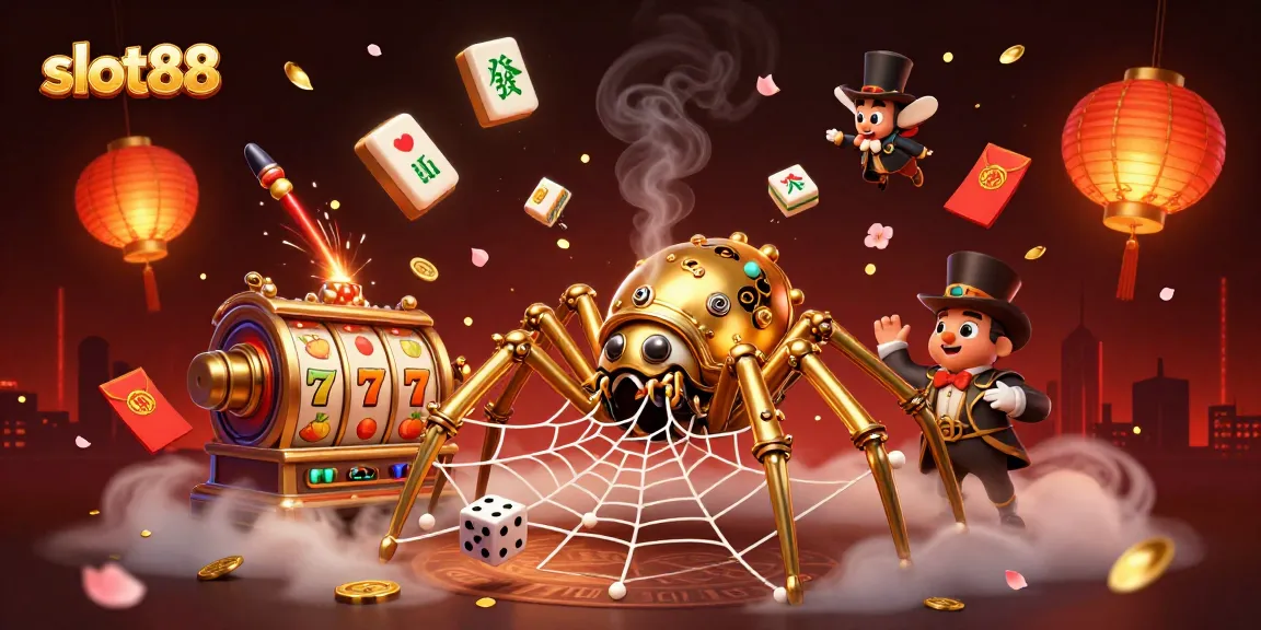 Permainan slot88 yang menarik dengan ungkapan keberuntungan dalam ilustrasi 3D yang dramatis.