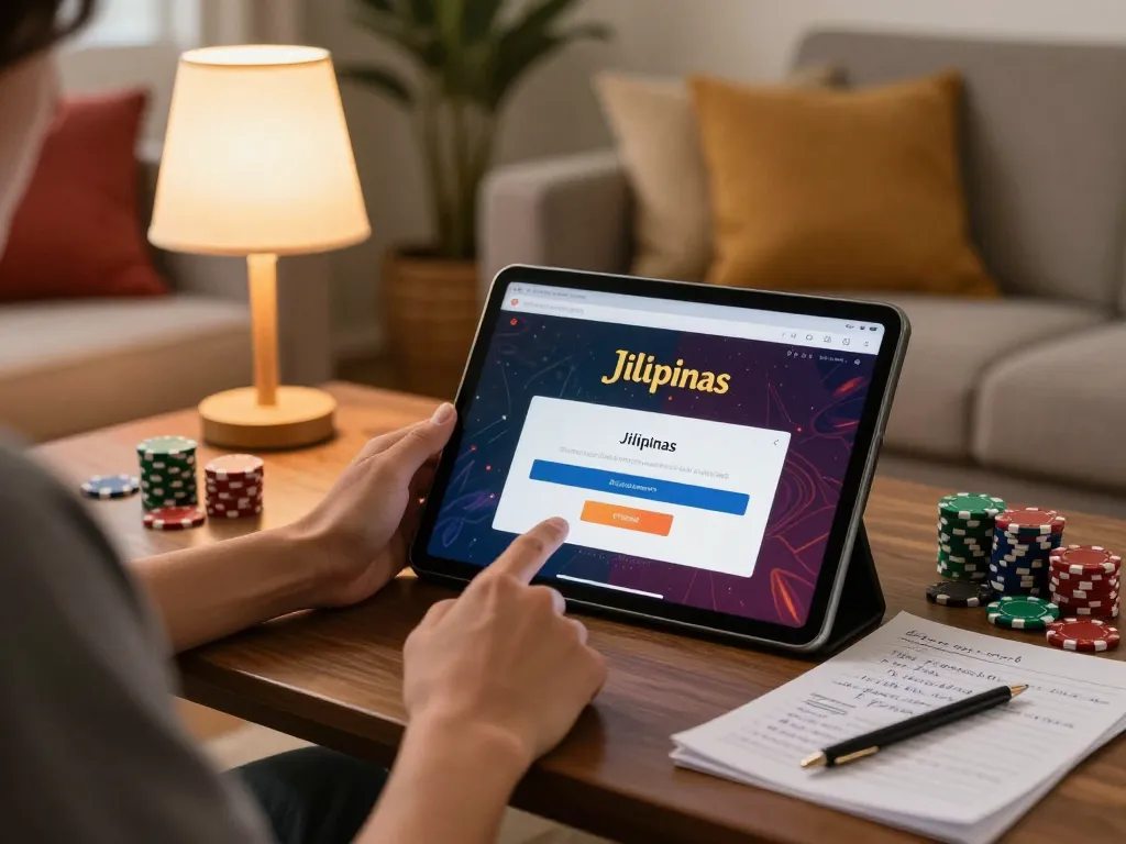 Jilipinas login on a tablet during an engaging online casino gaming session at home