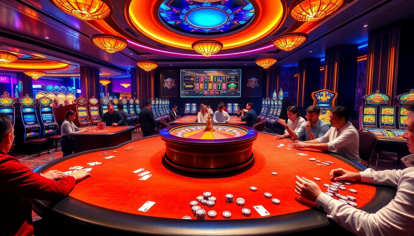 Players betting high stakes at a luxurious casino inspired by https://s8s8.org/ with vibrant tables and thrilling games.