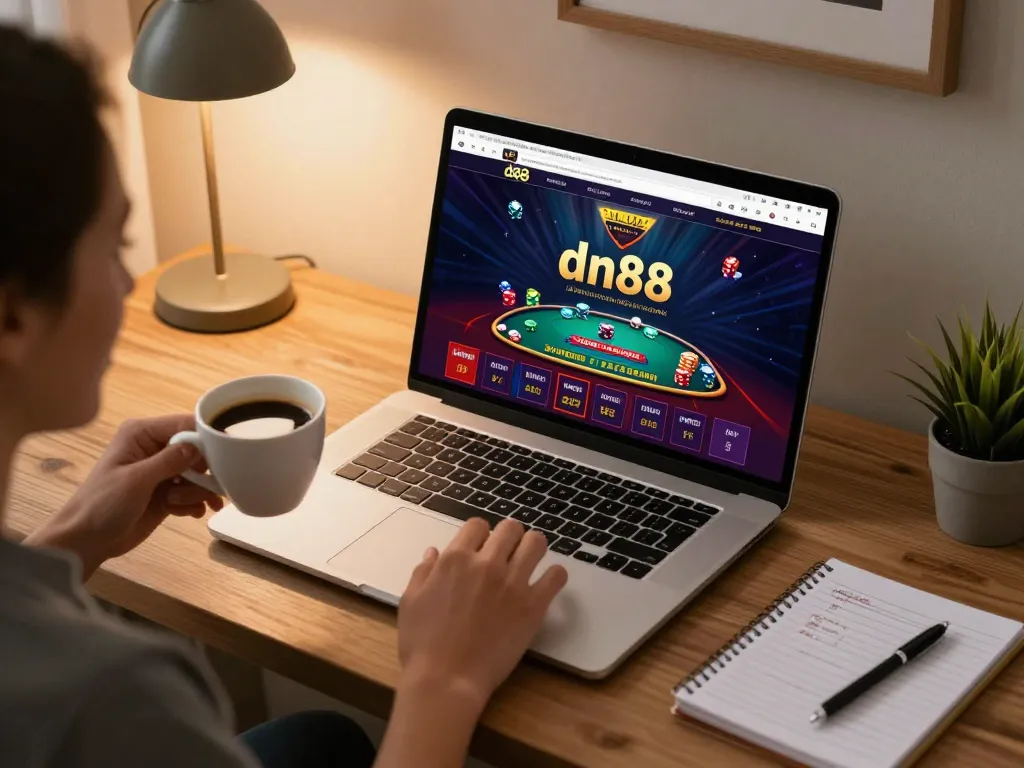 Enjoying online gaming on dn88 with a laptop and vibrant live dealer games visible on screen