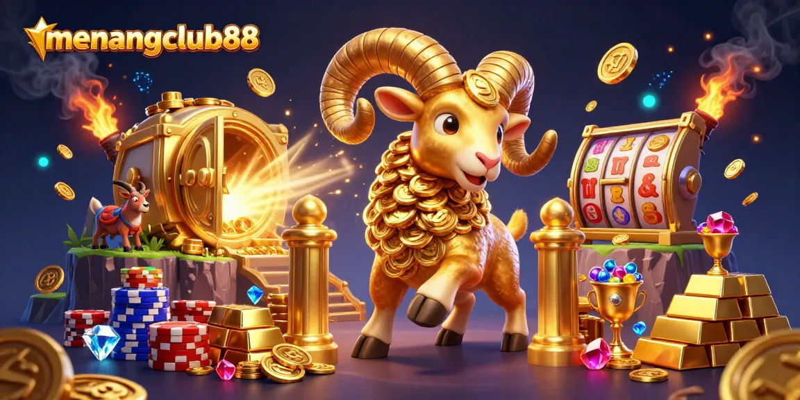 Experience the thrill of menangclub88 with a dynamic casino-themed 3D illustration showcasing vibrant win elements.