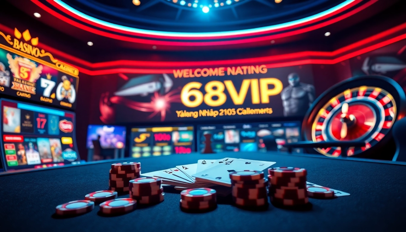 Exciting online gambling scene featuring Đăng Nhập Nhà Cái 68VIP showcasing vibrant casino games.