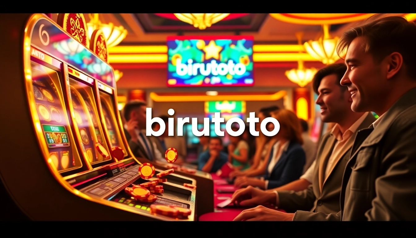 Experience the thrill of birutoto with a dynamic casino scene showcasing vibrant slot machines.