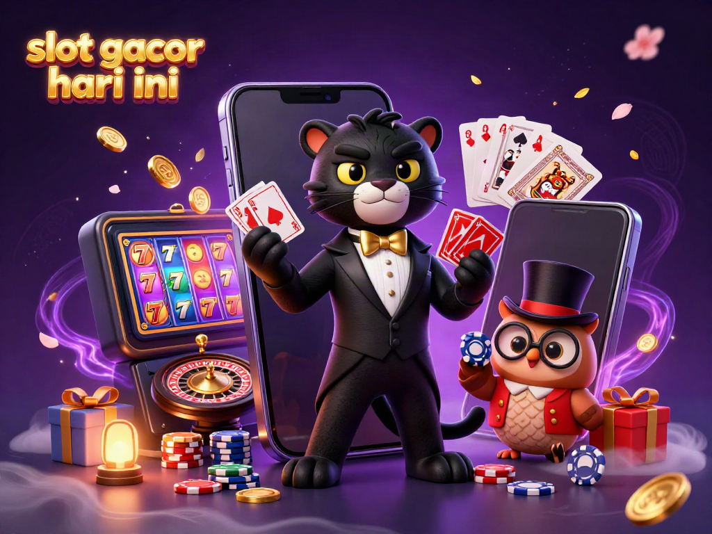 Experience the thrill of slot gacor hari ini with a stylish blackjack table and lively characters.