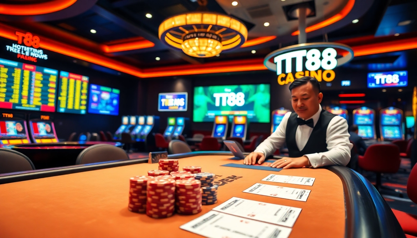 Experience the excitement of TT88 at a luxurious casino with vibrant tables and thrilling games.