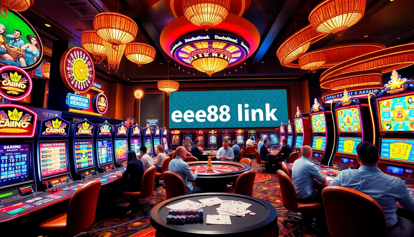 Players engaging in vibrant casino games, highlighting the ee88 link for online gaming.