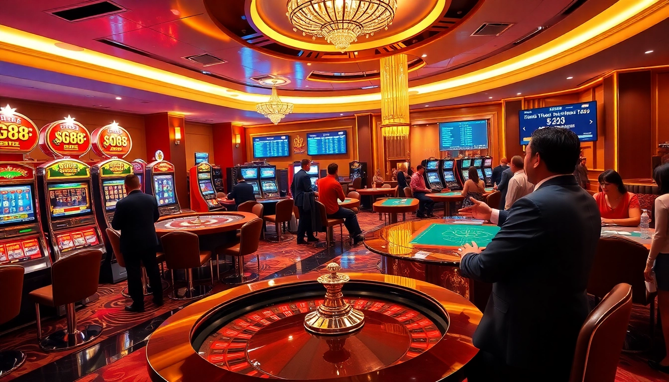 Players enjoying the thrilling experience at GG88's luxurious casino tables.