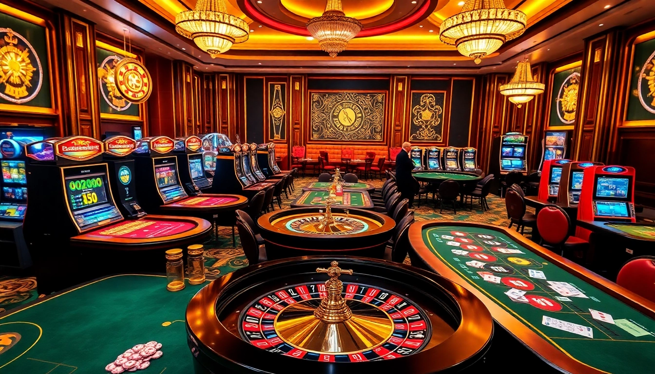 C168 casino scene with engaging players at roulette and poker tables, showcasing excitement.