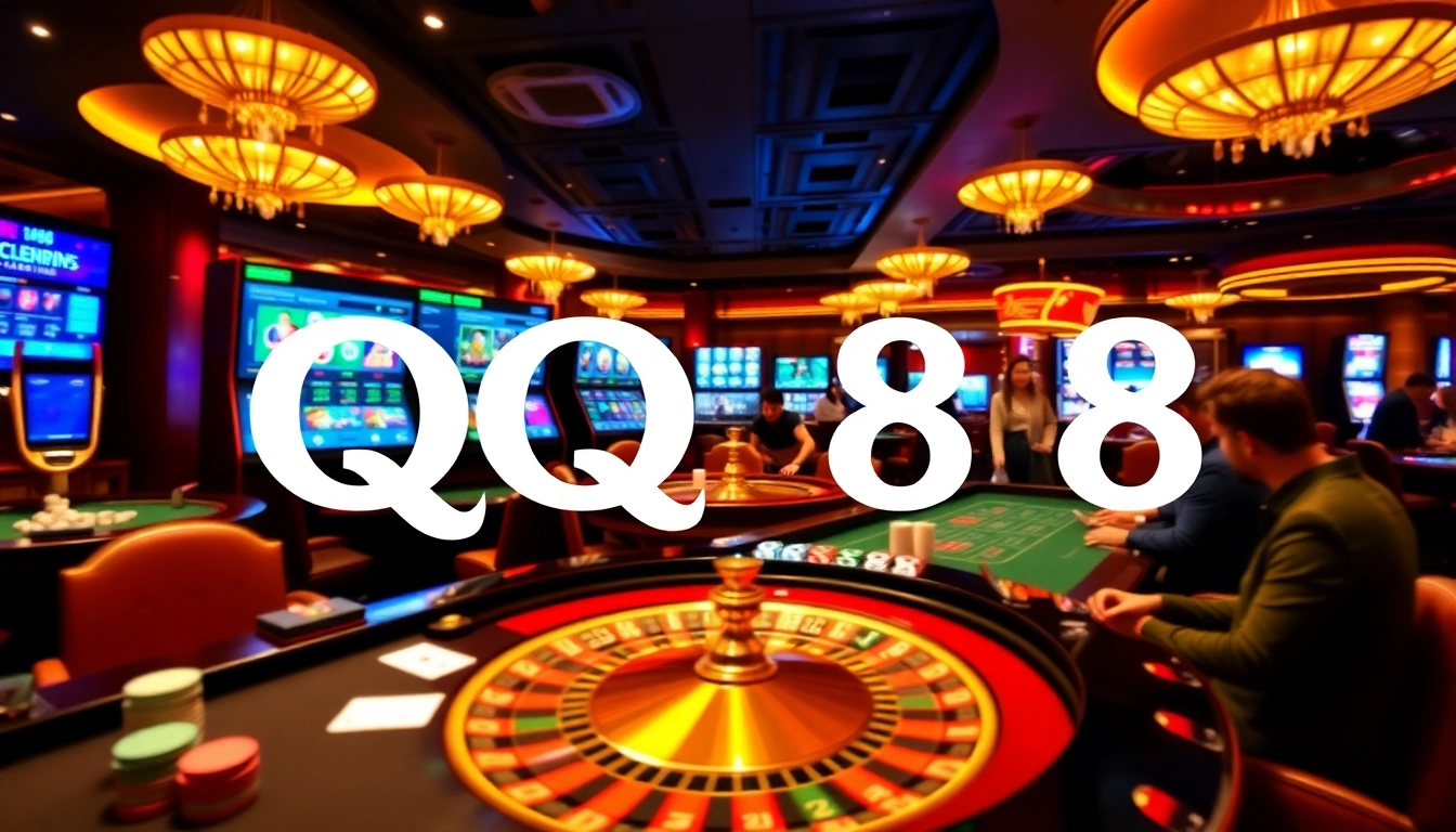 Players enjoying their bets at QQ88 casino tables with vibrant gaming elements.