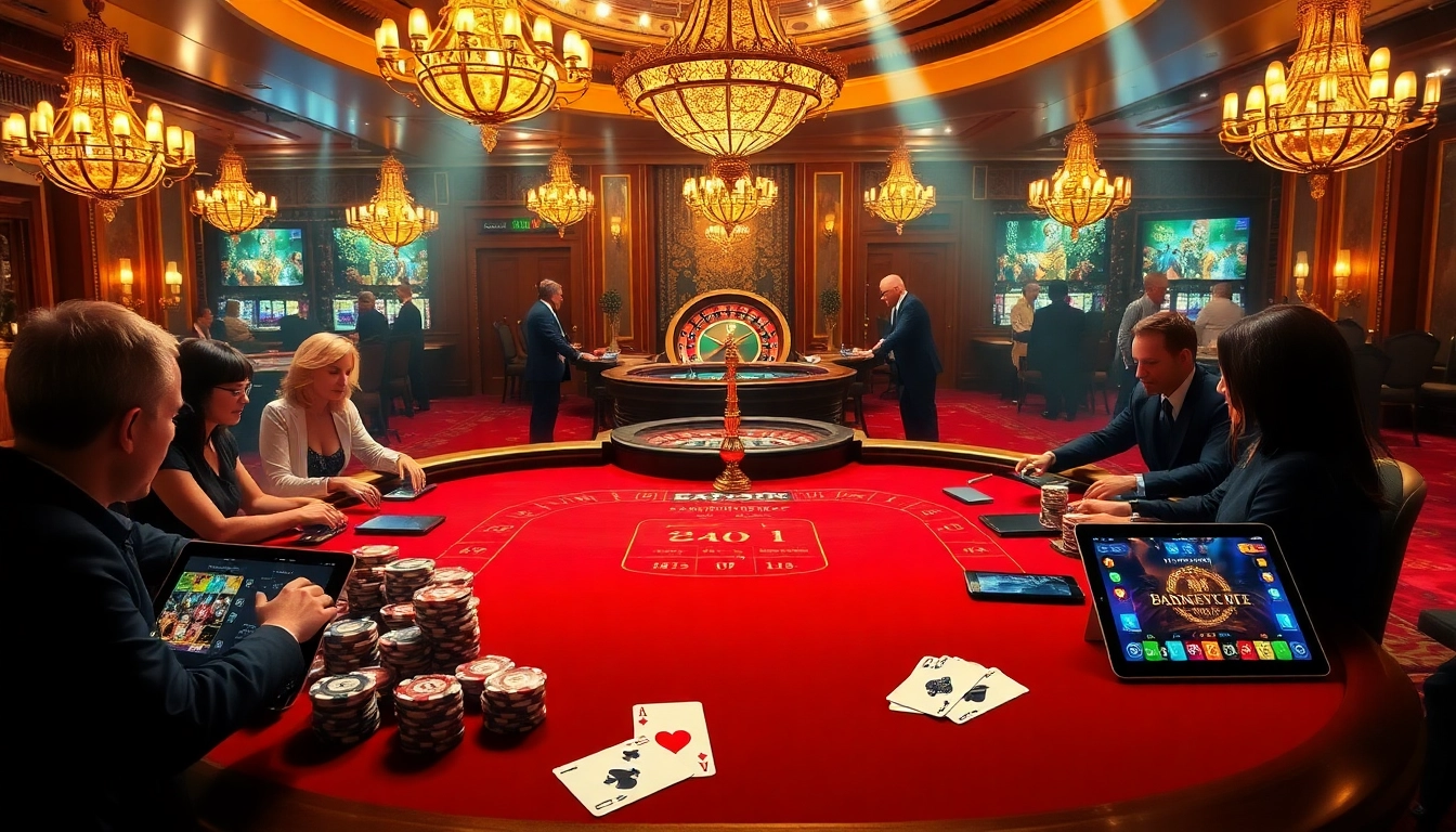 Action-packed casino scene with players at a blackjack table, showcasing https://xin8820.me/ and thrilling gambling experiences.
