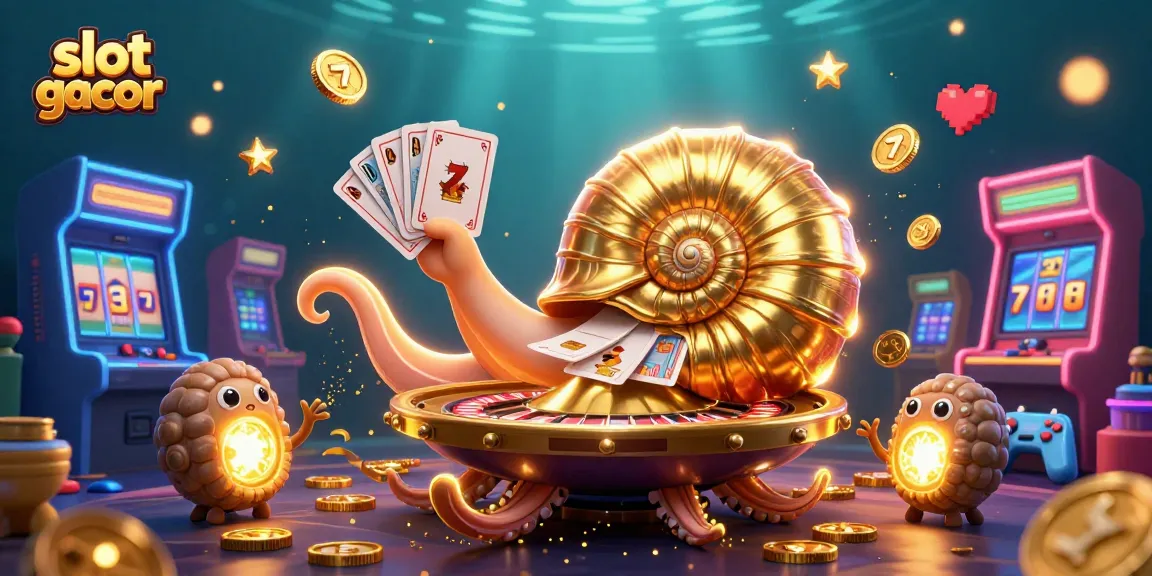 Experience exciting slot gacor action with a vibrant 3D illustration of a giant nautilus and gaming elements.