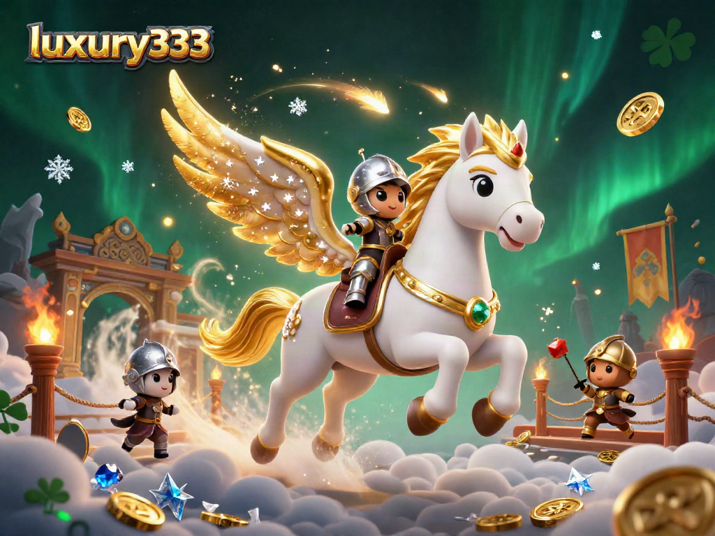 Menangkan jackpot di luxury333 dengan kuda putih bersayap yang melintasi arena perjudian megah.