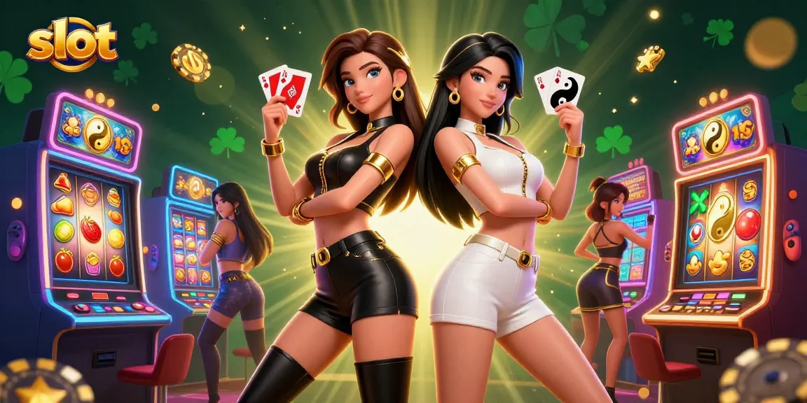 Experience thrilling slot action with beautiful Asian women in a vibrant casino scene.