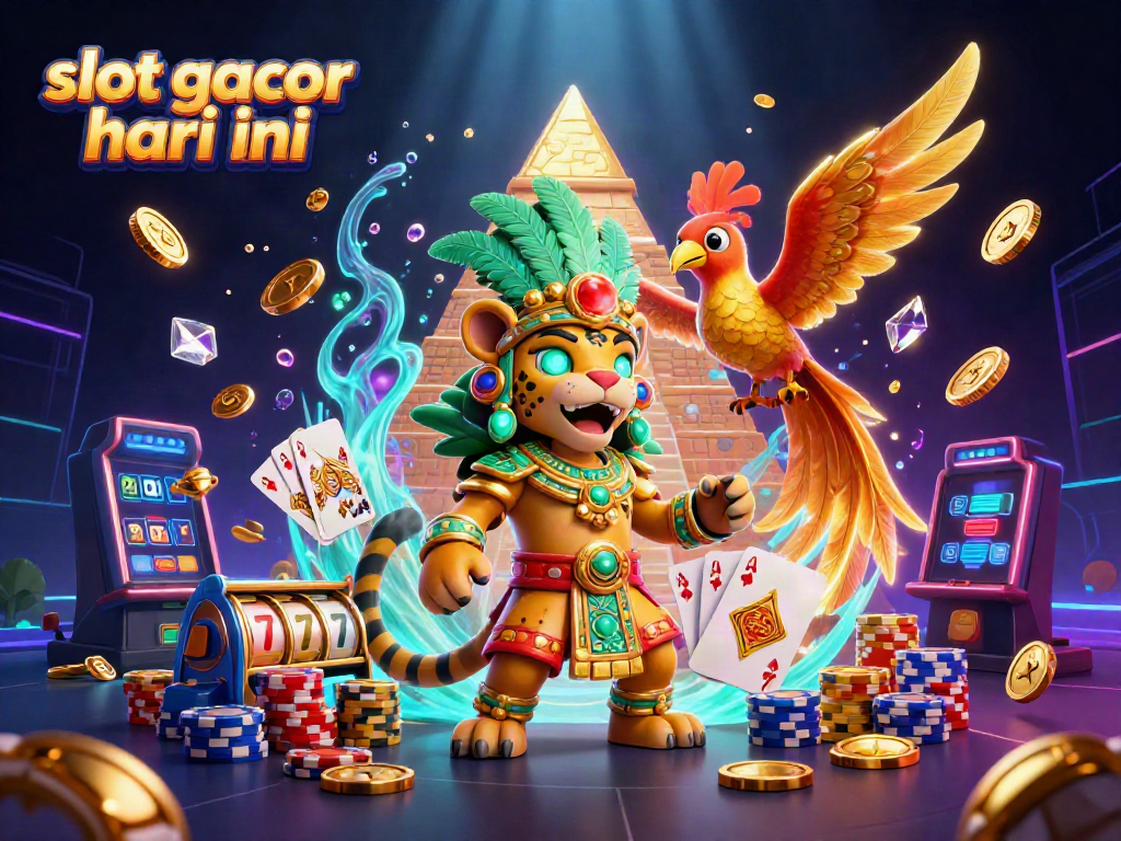 Ilustrasi slot gacor hari ini dengan karakter judi dan elemen kasino menarik.