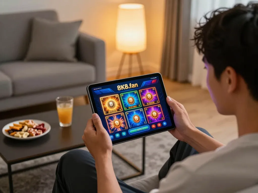 Explore exciting slot games with the 8k8.fan app while enjoying a comfortable gaming night at home.