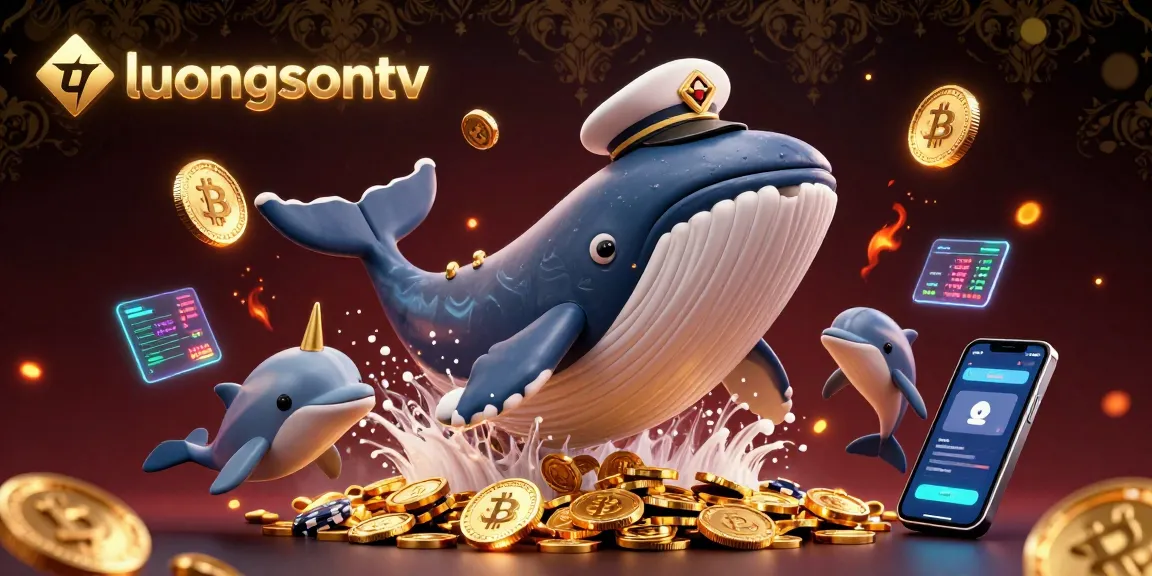 Experience thrilling moments with luongsontv as a giant whale and dolphin showcase poker chips amid crypto coins.